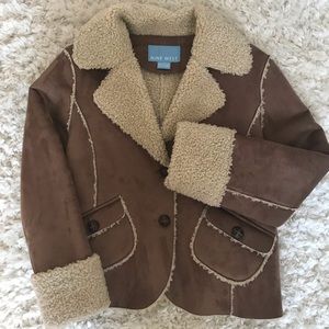 Faux suede jacket w. Faux shearling collar and lining